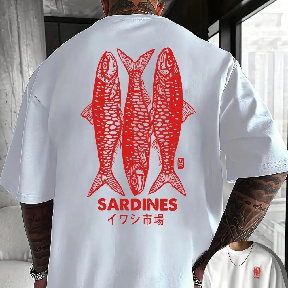Sardines Fish Market Unisexs Tshirt Graphic Casual Cotton Short Sleeve Tops Summer Streetwear