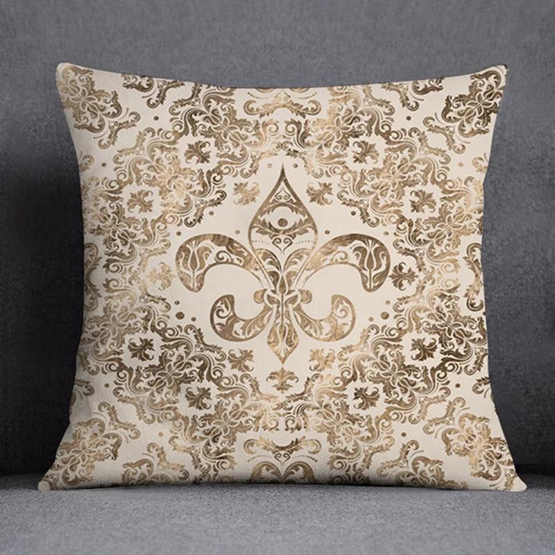 Funda de Almohada de Felpa con Estampado Floral Étnico de Lujo Funda para Cojines de Sofá Geométricos Vintage Europeos Cojines Decorativos para Hogar y Oficina