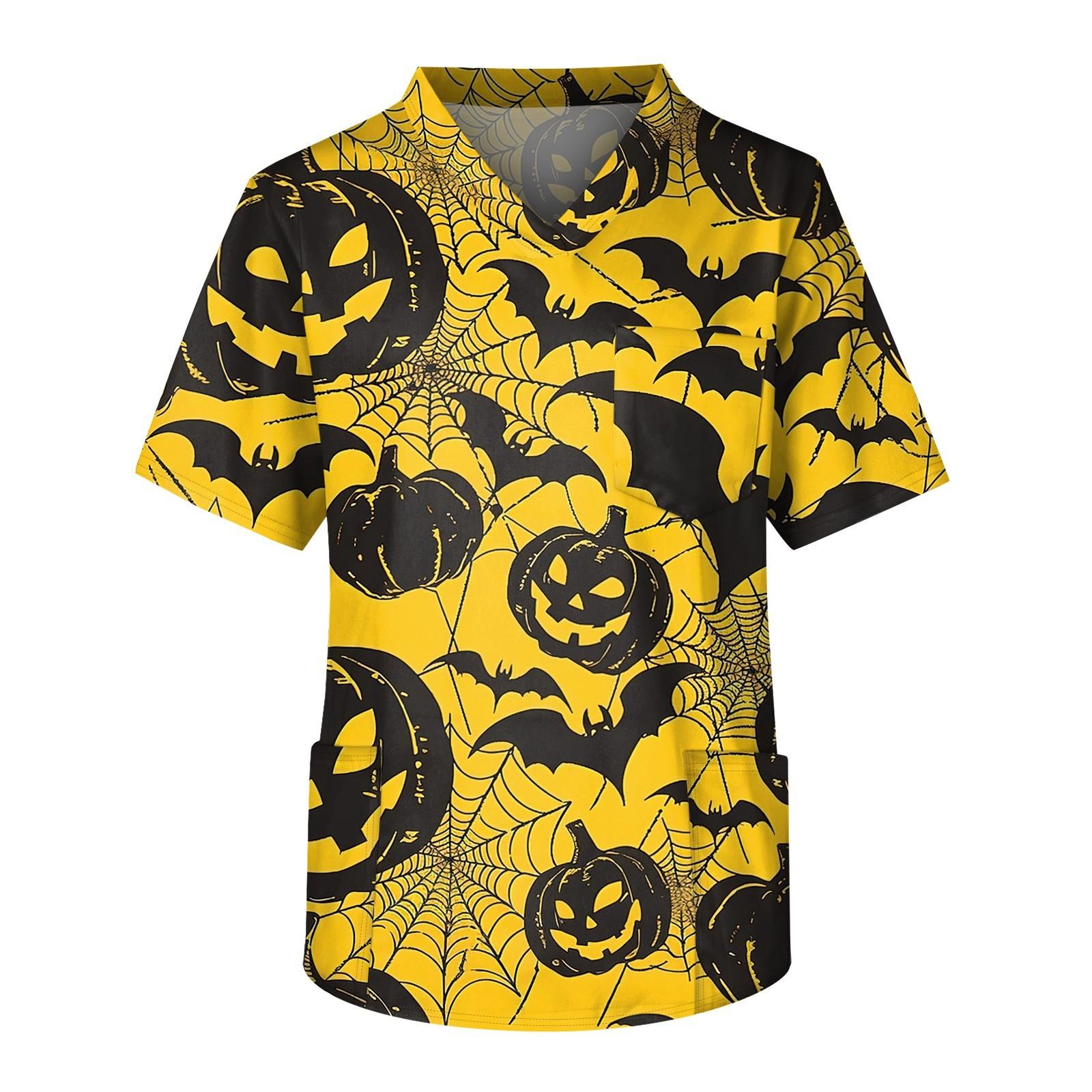 

Мужской топ с короткими рукавами и v-образным вырезом на Хэллоуин с принтом на груди и карманом для ухода за кожей M жёлтый