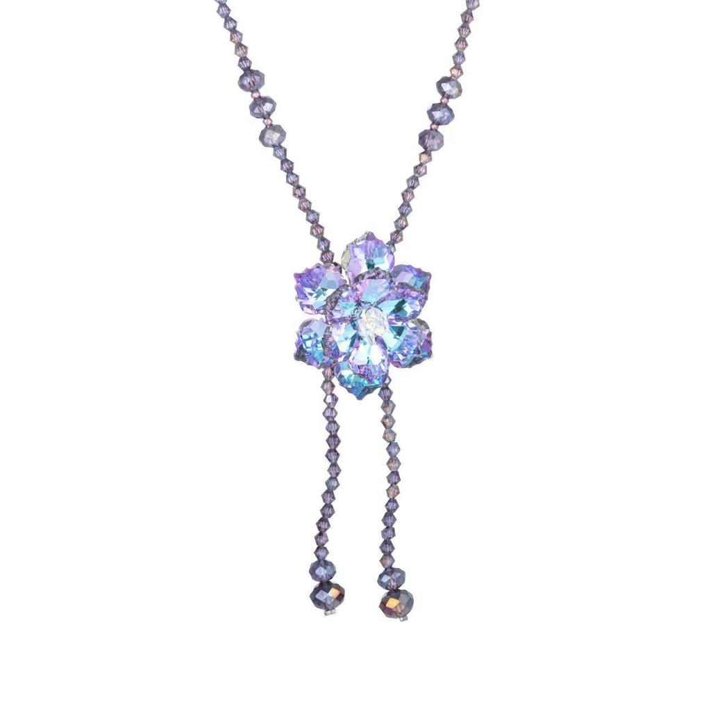 Purple Crystal Flower Sweater Chain: Elegant Women's Long Necklace, New Chinese Style, Versatile Pendant Accessory