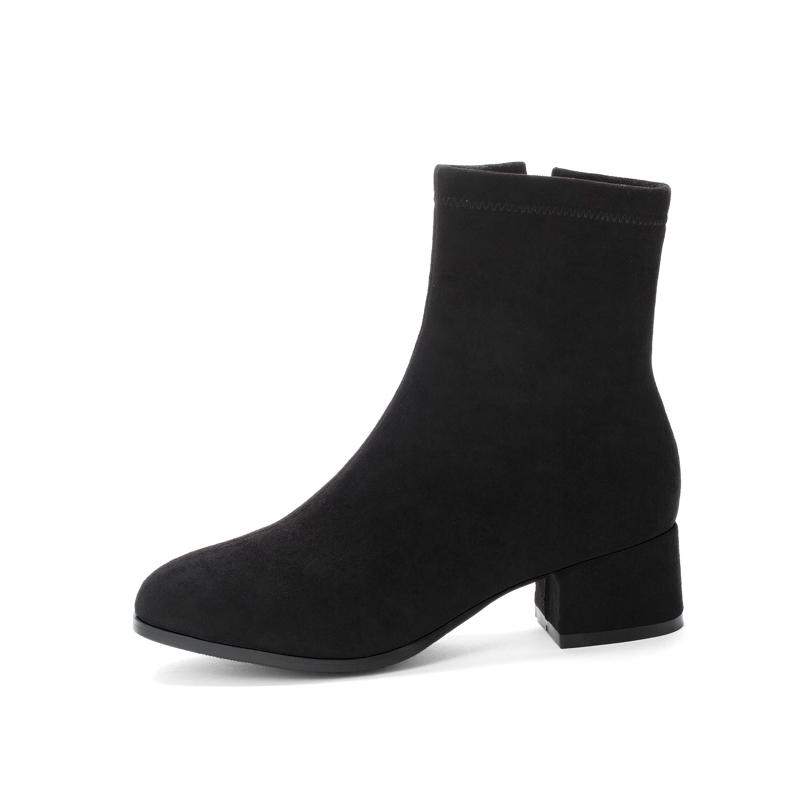 Woman Ankle Boots Autumn Winter Round Toe Low Heel Flock Black Comfortable Booties Lady Shoes Big Size 31 32 33 40 41 42 43