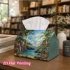 1pc, 2D Flat Printing, Tissue Box Tropical Paradise Landscape Pattern Printed Tissue Box, Suitable for Bathrooms, Living Rooms, Bedrooms, Dressing Tab