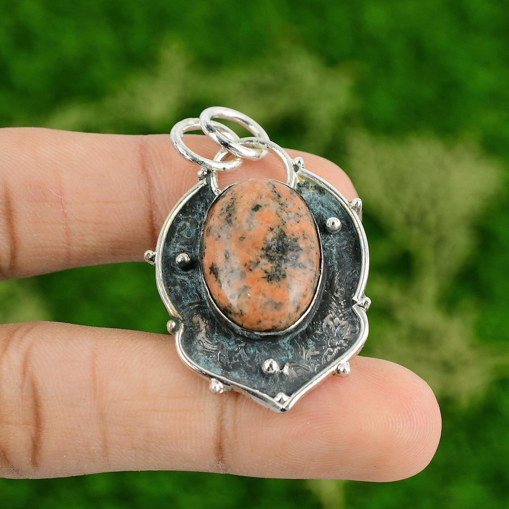 Daughters Day Deal 925 Silver Natural Poppy Seed Jasper Bezel Art Deco Pendant