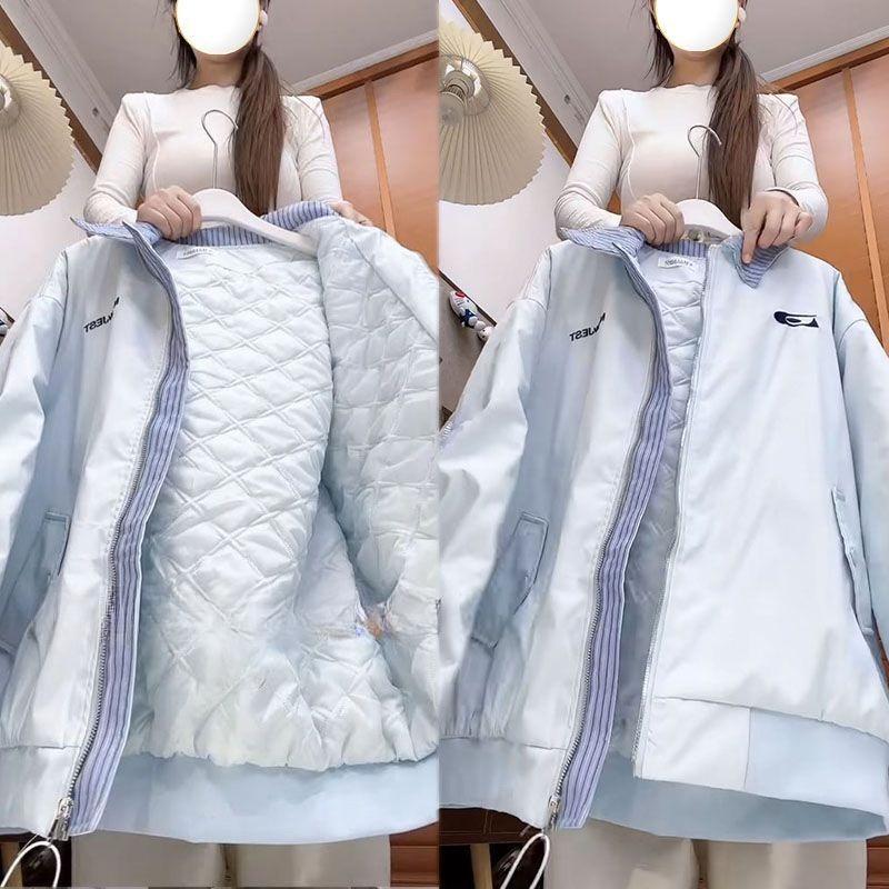 Winter Thickened Embroidered Baseball Jacket Retro American Style  Warm Coat for Women