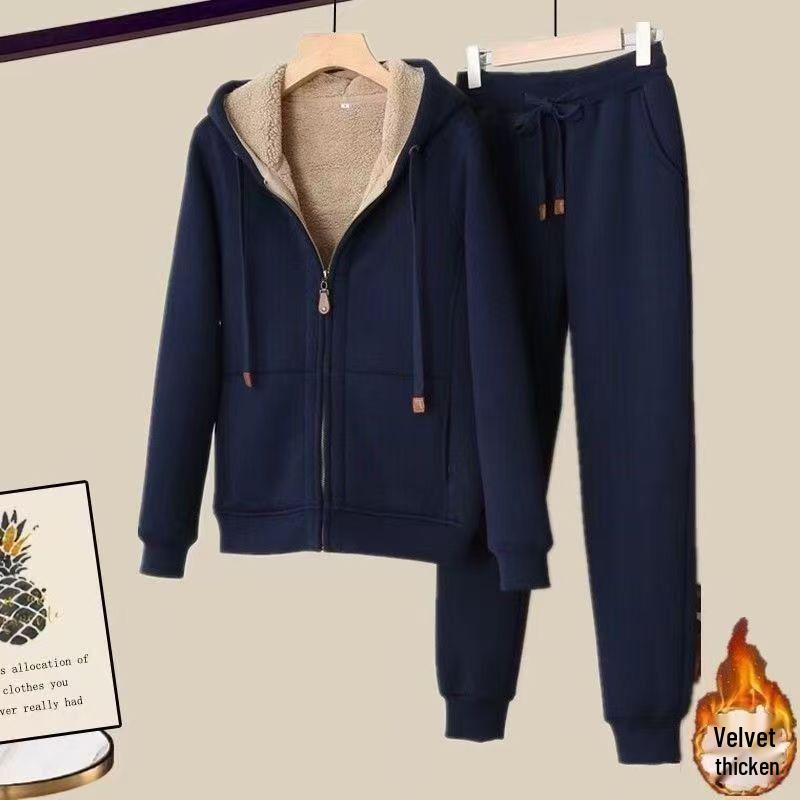 Damen Winter Plus Samt Hoodie & Hose Set - Trendiges Lässiges Zweiteiliges Oberbekleidungsset