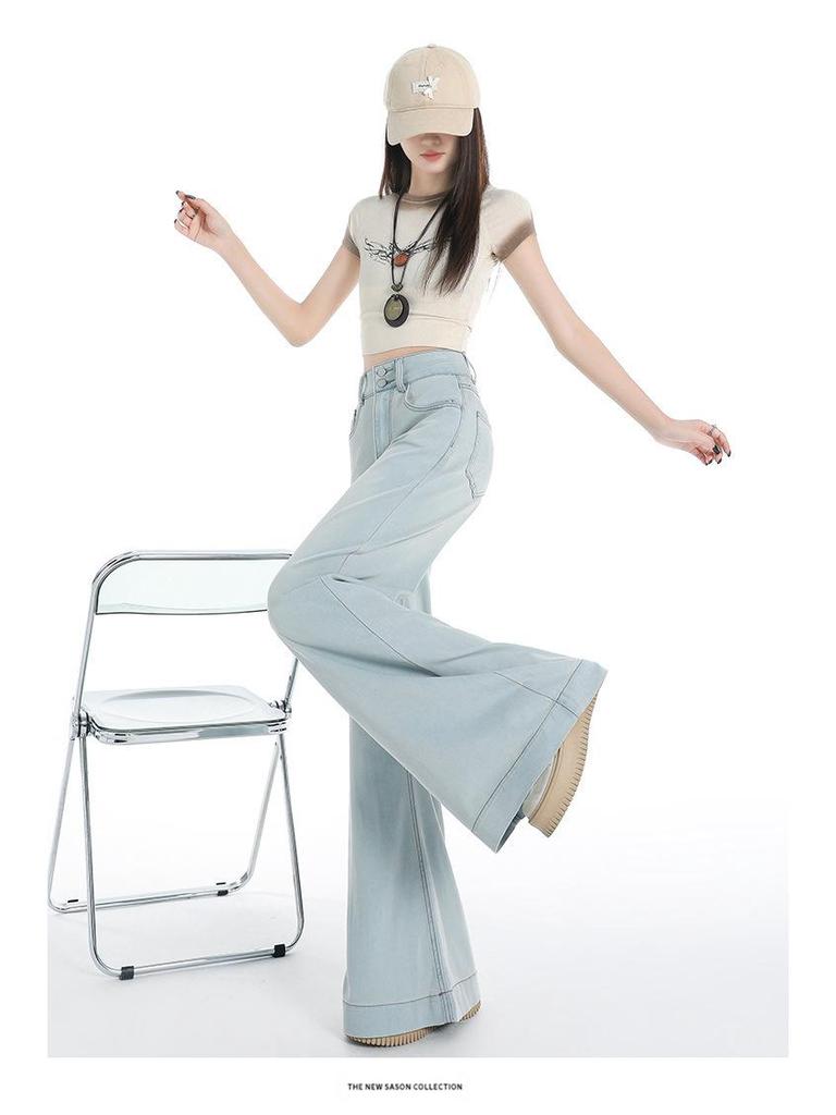 Women's Light Double-Button High-Waisted Wide-Leg Flare Jeans 2026 Summer