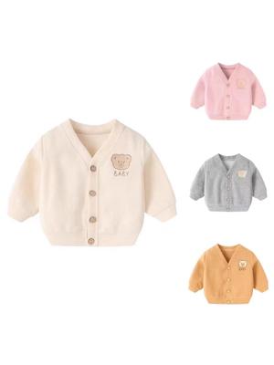 **"Versatile Minnie Velvet Embroidered Bear Baby Cardigan - Thin Spring/Autumn Long Sleeve Jacket"**