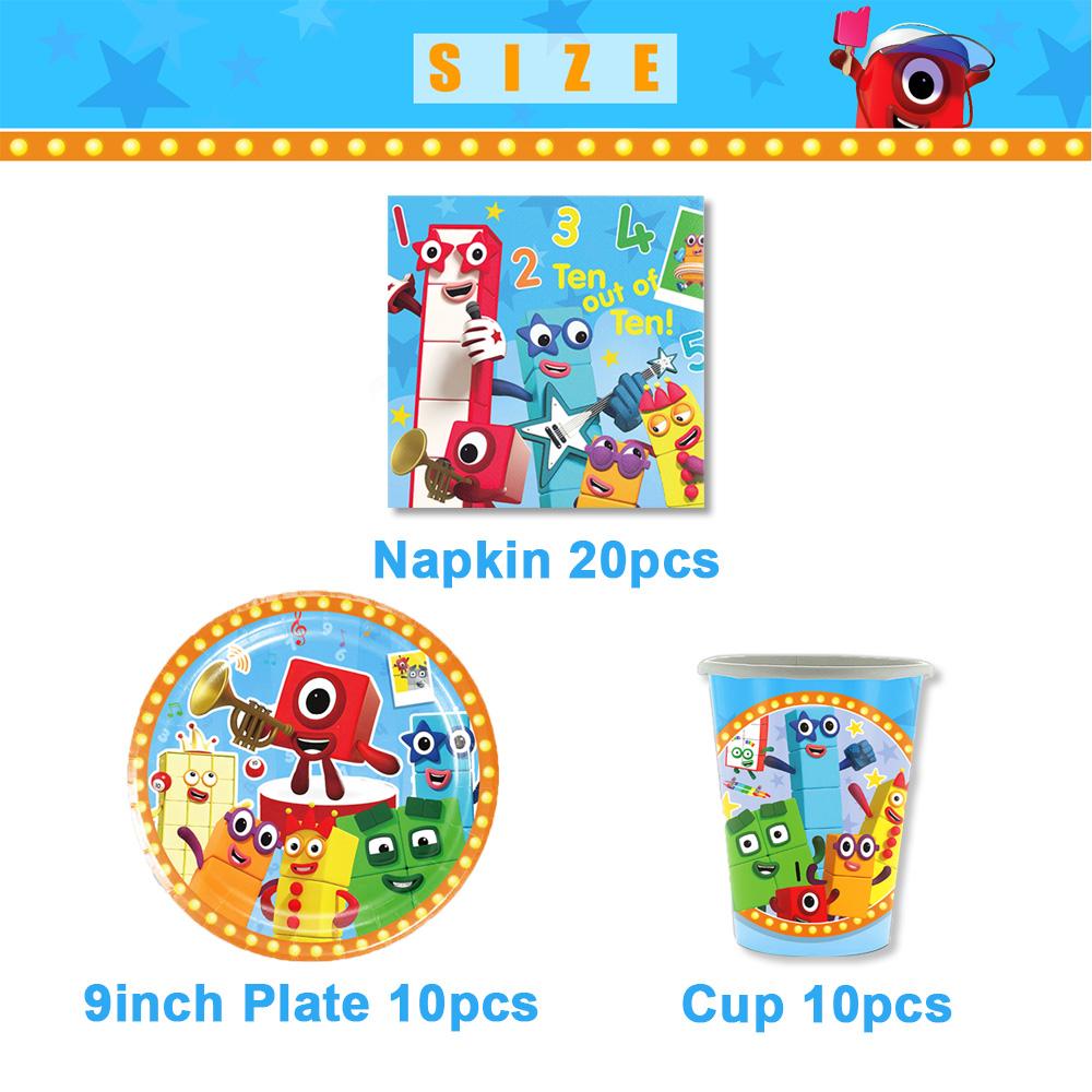 Cartoon Blocked Number Theme Birthday Party Decoration Building Background Plate Cup Balloon Backdrop Photography Prop Kid Gifts
