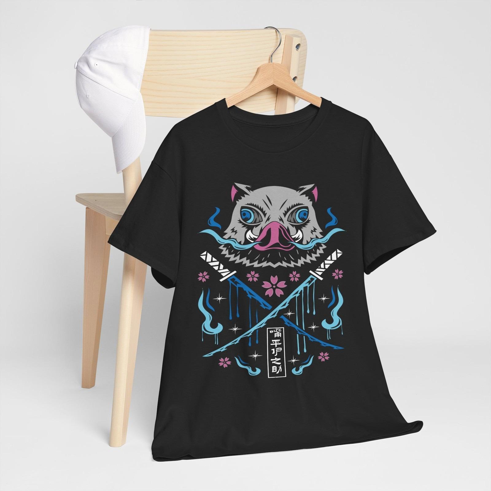 2026 Summer Demon Slayer Anime Inosuke Hashibira Printed Loose Shortsleeved Pure Cotton Childrens Tshirt Unisex Casual Loose S