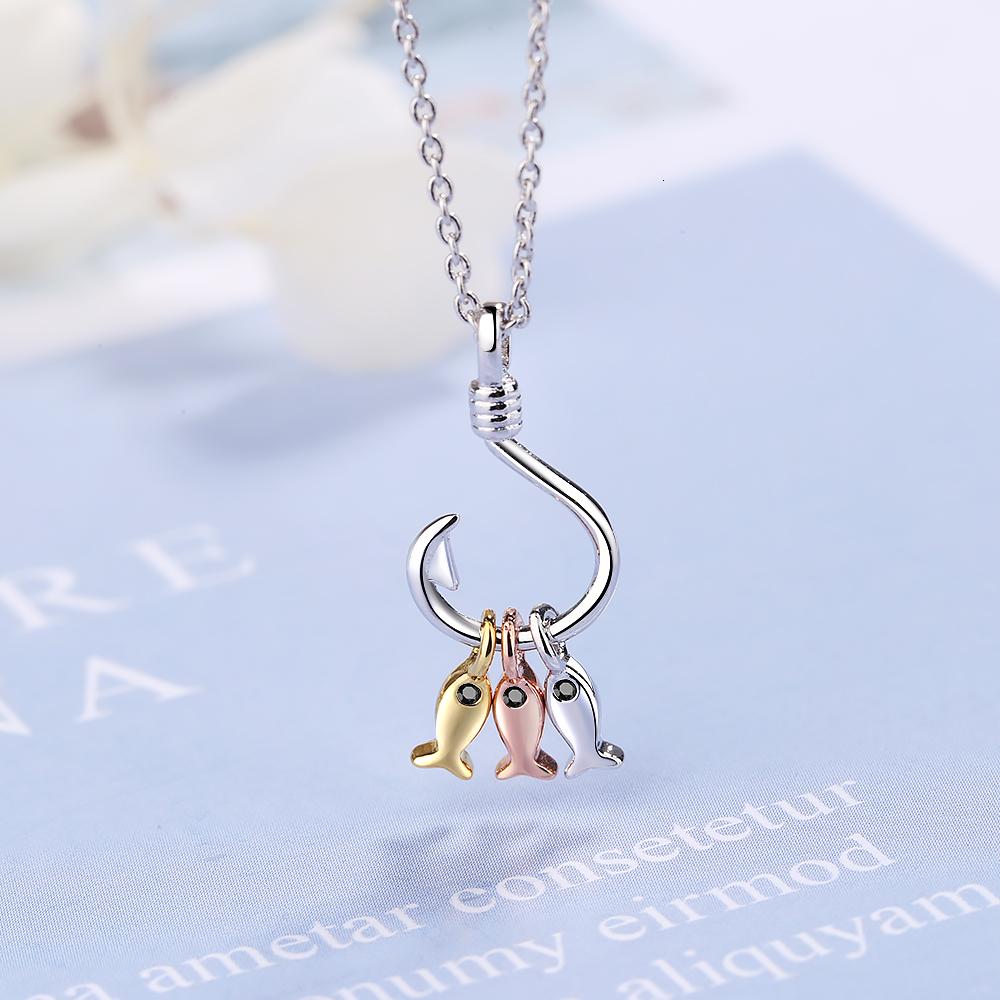 New 925 Sterling Silver Cute Three Small Fish Pendant Necklace Personality Hook Necklace Fashion Temperament Jewelry