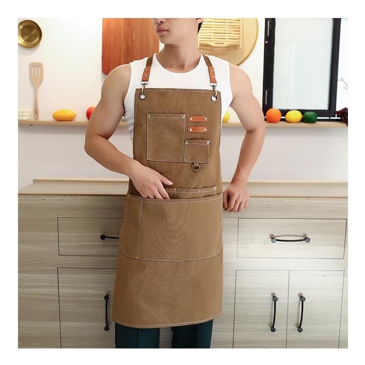Waterproof Oil-Resistant Canvas Apron for Kitchen and Coffee Shop - Durable, Dirt-Resistant, Plain Color, Custom Logo Available