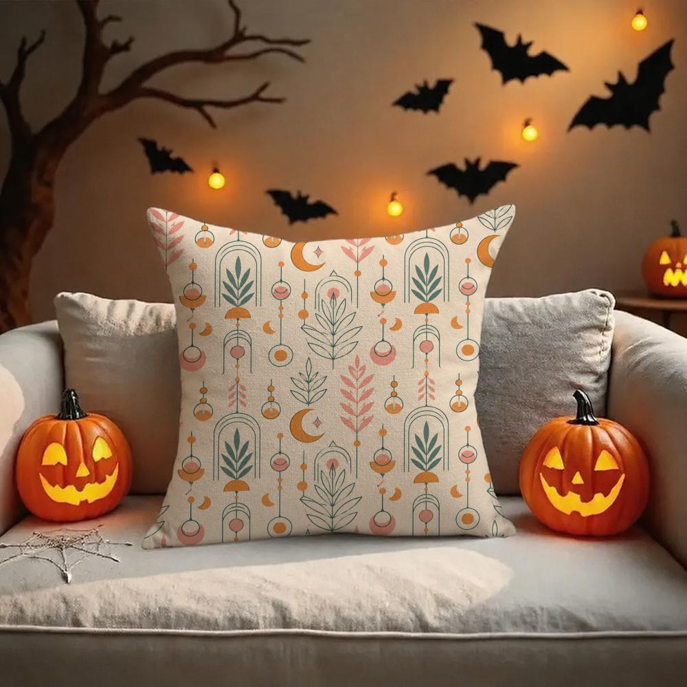 Boho Halloween Gift Cushion Cover Halloween Rustic Throw Pillow Covers, Cute Ghost Pumpkin Maple Leaf Cushion Covers