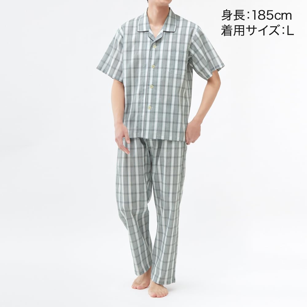 Gunze Short Sleeve Long Pants Takashima Chijimi SF1124 Men's Japanese-Made (Front Opening), Fabric, Gray,