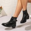 Leisure Boots Female Woman Winter Winter Zipper Warm Classic Shoes for Women Hoof Mid Heels Solid Leather Modern Boots Shoes