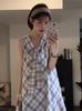 2026 summer new thin age-reducing navy collar niche vest short skirt college style plaid lace-up women's dress