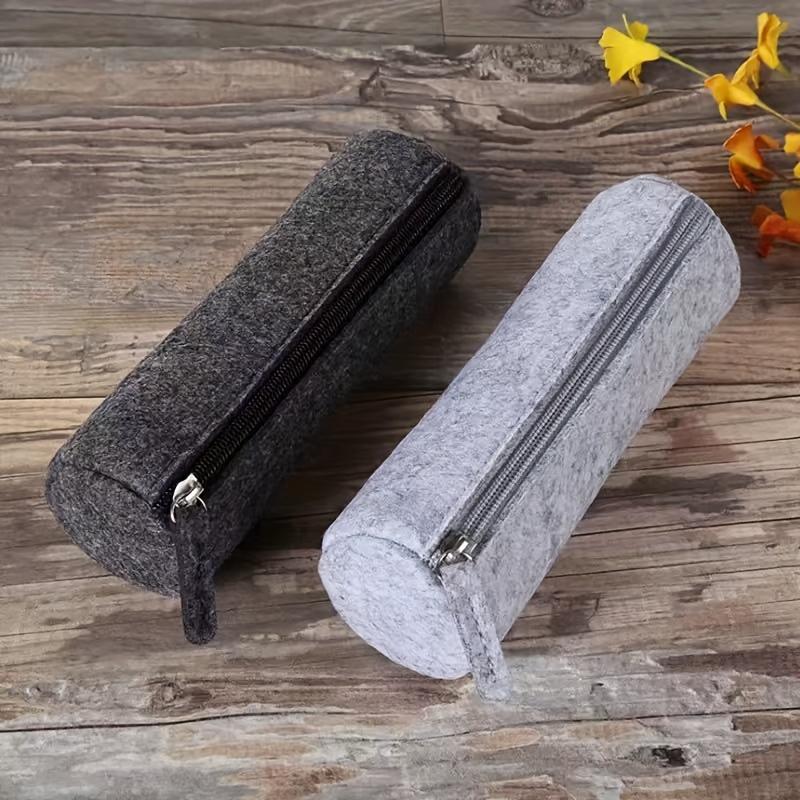 Felt Pencil Cases in Dark Gray and Light Gray, Felt Stationery Organizer, Felt Cosmetic Storage Bag, Office Supplies Organizer