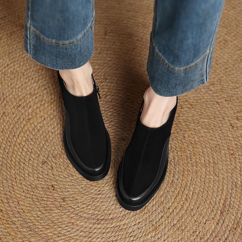 Krazing Pot Suede Autumn Winter Shoes Chunky Heels Size 43 Size 42 Round Toe Slip On Deep Mouth Retro Fashion Pumps