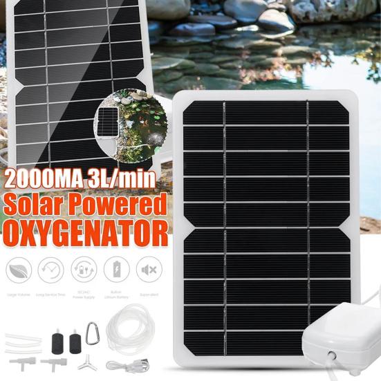 Solární Panelová Kyslíková Pumpa 5W Monokrystalická Solární Energie Nízká Spotřeba 1.6L/Min Výstup Vzduchu Duální Režim Záloha Baterií Přenosná Solární Kyslíková Pumpa