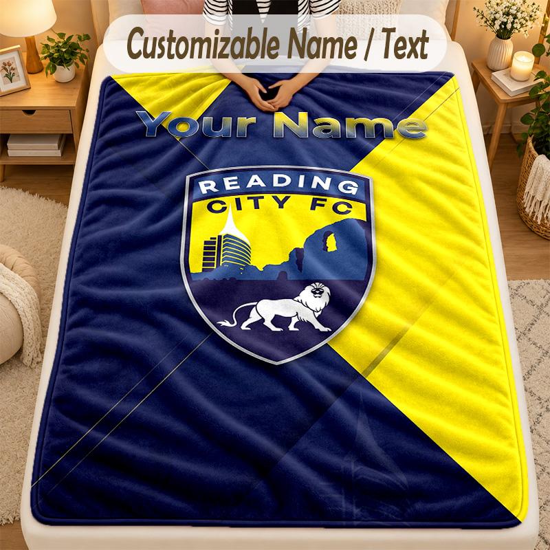 Flannel BlanketReading FC Custom Name Text Personalized Soft Warm Throw Blanket Home Decor Gift