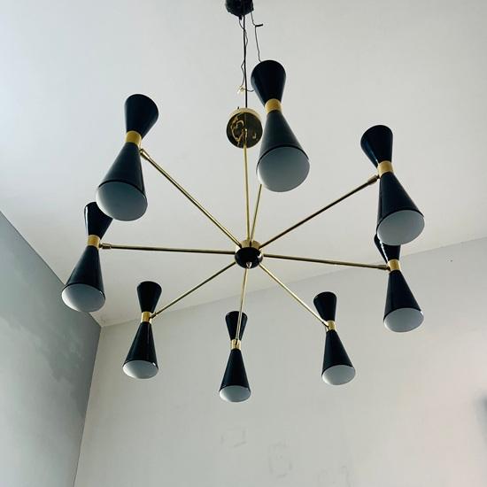 Handcrafted Brass Sputnik Chandelier 8 Arm Mid Century Stilnovo Style