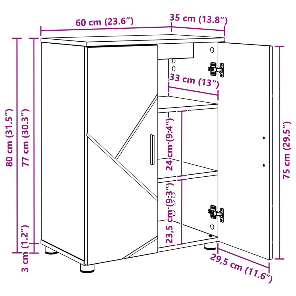 Bathroom Cabinet with Door Smoked Oak 60 X 35 X 80 Cm