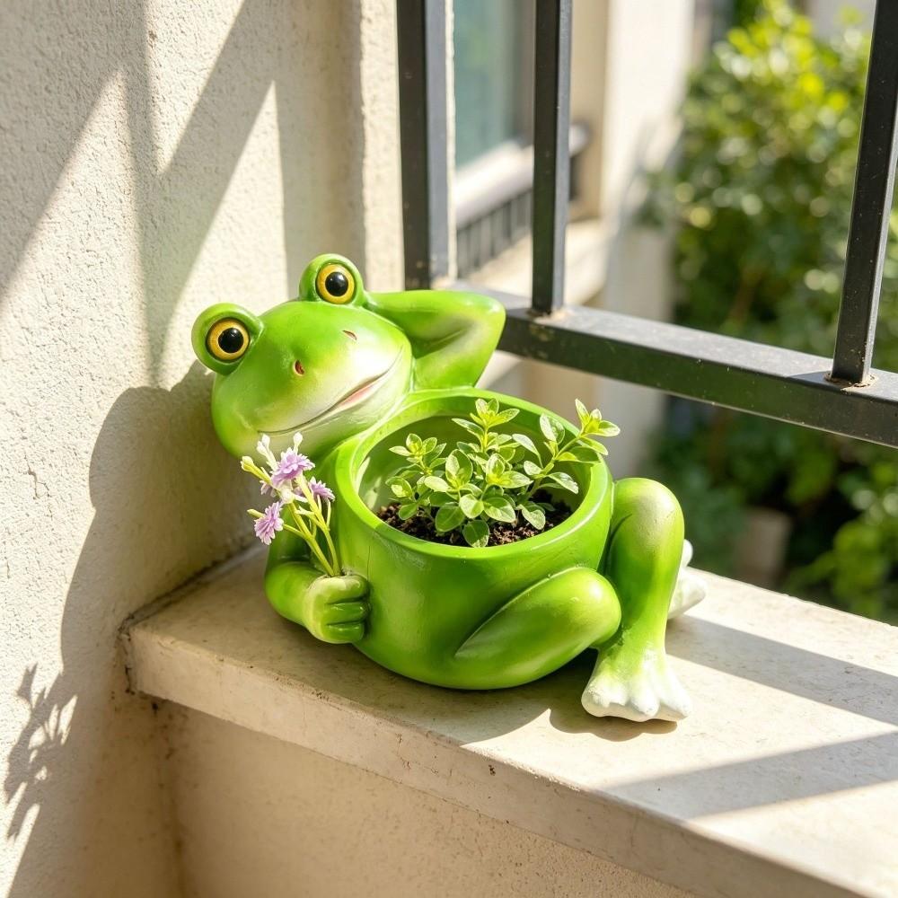 Cartoon Frog Flower Pot Decorative Flower Container Creative Lying Frog Figurine Tabletop
