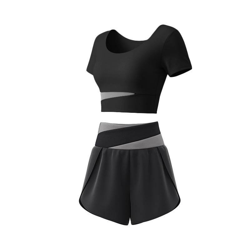Women's Color-Blocked Slimming Yoga Set: High-Waisted Anti-Exposure Shorts, Quick-Dry Breathable Two-Piece for Pilates Training
