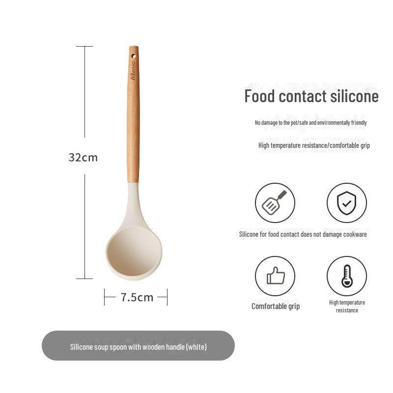 Üç Parçalı Mutfak Gereçleri Seti: Ahşap Saplı Silikon Kaşık ve Yapışmaz Spatula Yemek Pişirmek İçin