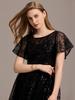 Ever-Pretty Women's Short Sleeve See-through Round Neck A-Line Sequins Midi Wedding Guest Dresses