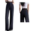 Women's Petite Black Wide-Leg High-Waist Casual Summer Pants
