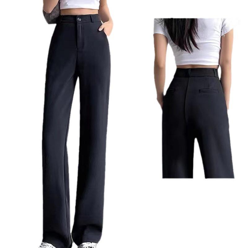 Women's Petite Black Wide-Leg High-Waist Casual Summer Pants