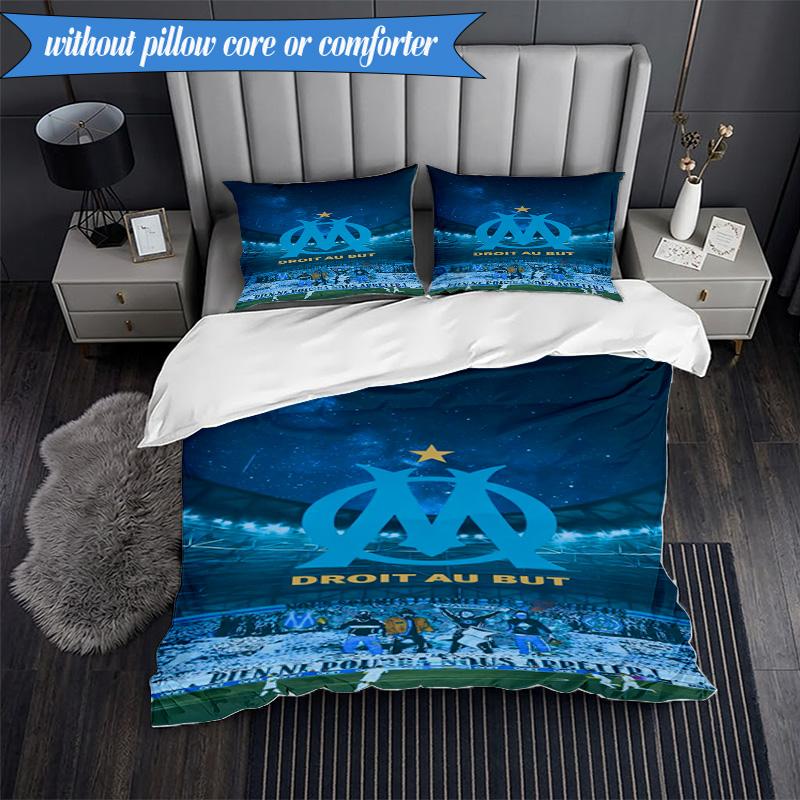 3PCS Olympique Football Crest Printed Soft Bedding Set,Including 1pc Duvet Cover And 2pcs Pillowcases Perfect for Bedroom, Dormitory, Fan gift
