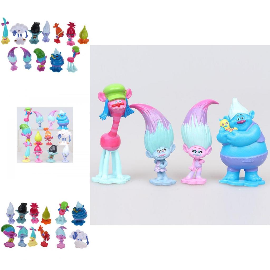 Colorful Trolls Poppy And Branch Character Figures For Cake Decorating And Gifts