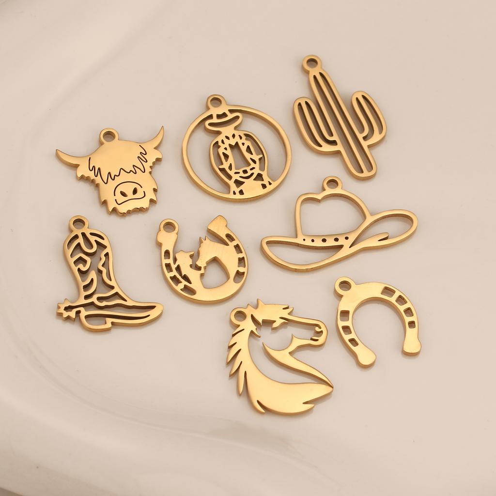 5Pcs Horse/Hat/Horseshoe/Cactus/Boot Charms Stainless Steel Western Cowboy Pendants DIY Bracelet Necklace Crafts Jewelry Making