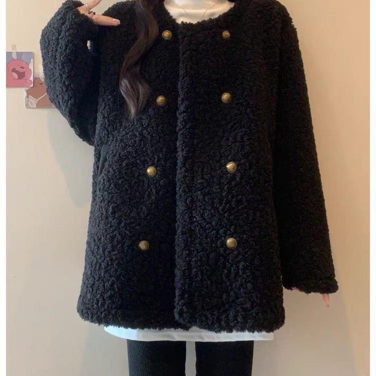 Plus Size Thick Lambswool Coat - Women's Warm, Stylish and Age-Reducing Winter Cardigan