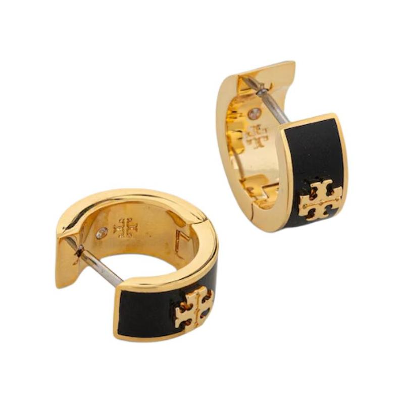 TORY BURCH Hug style, fashionable and simple, enamel brass earrings, same style for men and women, black/pink snow/ivory white 171094-Black F