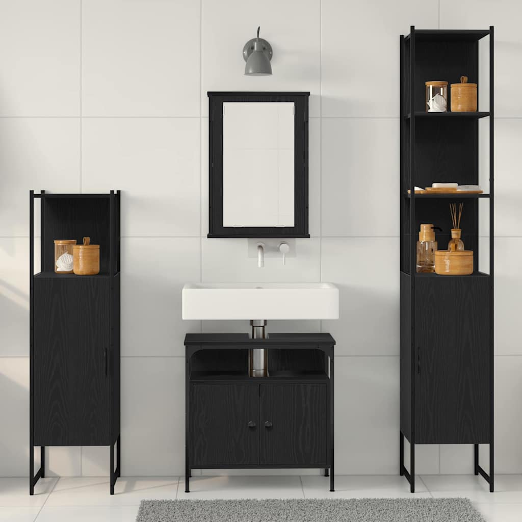 Bathroom Furniture Set 4 pcs Black Oak Effect Wood Based Material