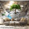 Cave Tree Tapestry, Green Tree And River In Limestone Cave, Scenic Wall Hanging For Bedroom Living Room Decor