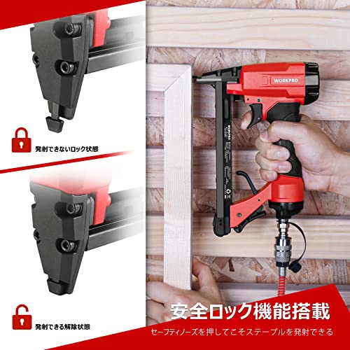 WORKPRO Air Nailer with 1000 Staples, Safety Lock to Prevent Misfires, Standard Pressure, Lightweight, Compact, 360° Exhaust Adjustment, C-Shaped Repl