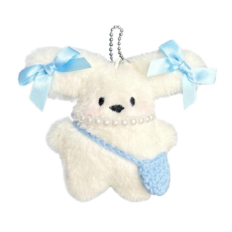 Puppy Toy Keychain with Bowknot Cartoon Big Ear Dog Plush Dolls Keyring Pendant Backpacks Bag Charm for Women and Girls