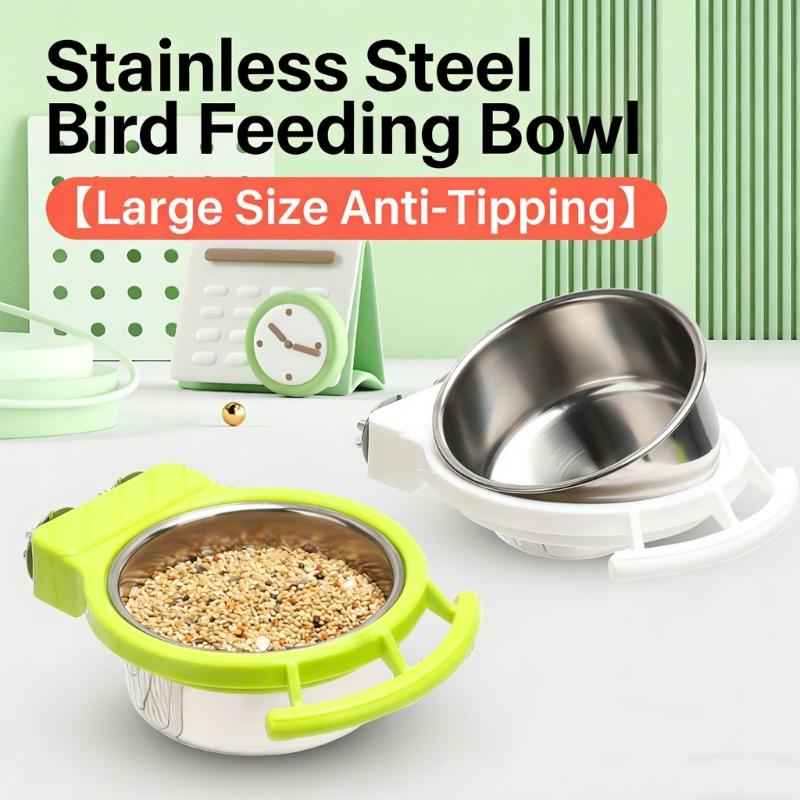 2Pieces Stainless Steel Bird Cage Feeder With Hanging Design Food Bowl Parrots Feeding Station For Easy Installation