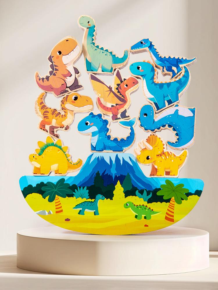 Wooden Animal Dinosaur Building Stacking High Balance Blocks Montessori Toy for Kids Cartoon Jigsaw Puzzle Educational Gifts