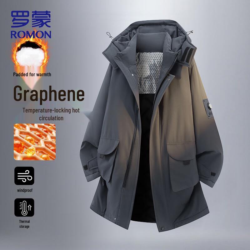 

ROMON Men s Winter Graphene Hooded Mid-Length Padded Coat L