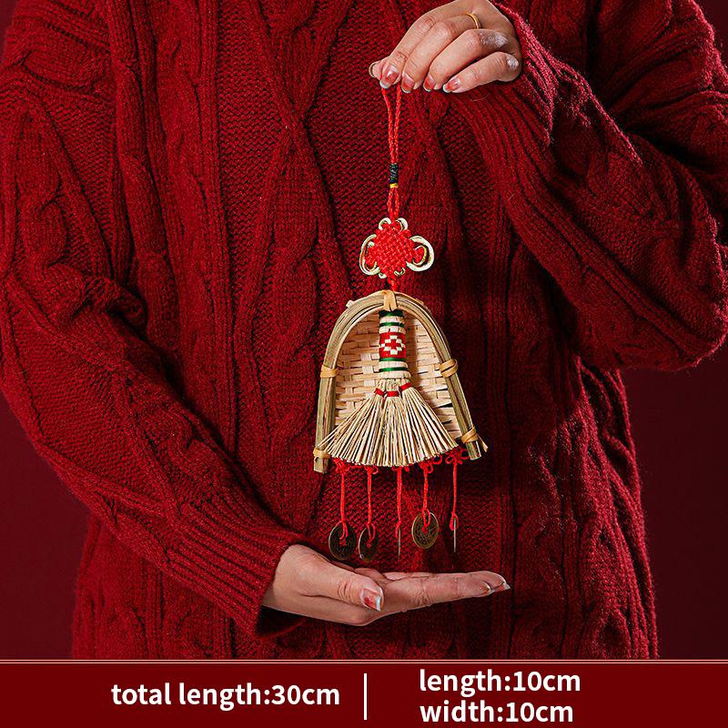 Spring Festival Dustpan Pendant Chinese New Year Broom Pendant Housewarming Lucky Gift Broomstick Copper Coin Hanging Decor