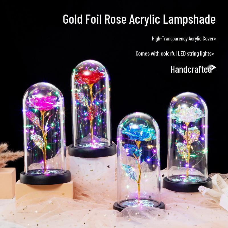 Gold Foil Rose Acrylic Cover Night Light - Preserved Flower Gift for Christmas, Valentine's Day, or Birthday