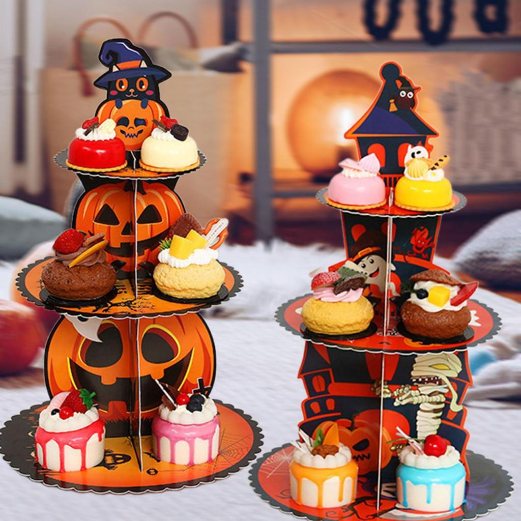 Halloween Supplies 3 Tier Cupcake Stand Round Cardboard Cake Stand Dessert Tree Tower Party Decorations Party Supplies