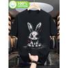 Men's Cute Scary Horror Rabbit Alternative Goth Grunge Pattern T-Shirt-Black with Red Decoration, Casual Round Neck Short Sleeve T-Shirt