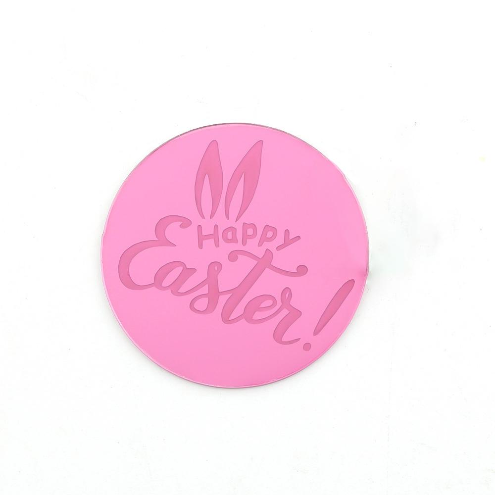 

5pcs Happy Easter Bunny Acrylic Cake Toppers Gold Silver Rabbit Ears Round Cupcake Toppers for Easter Party Dessert Decorations