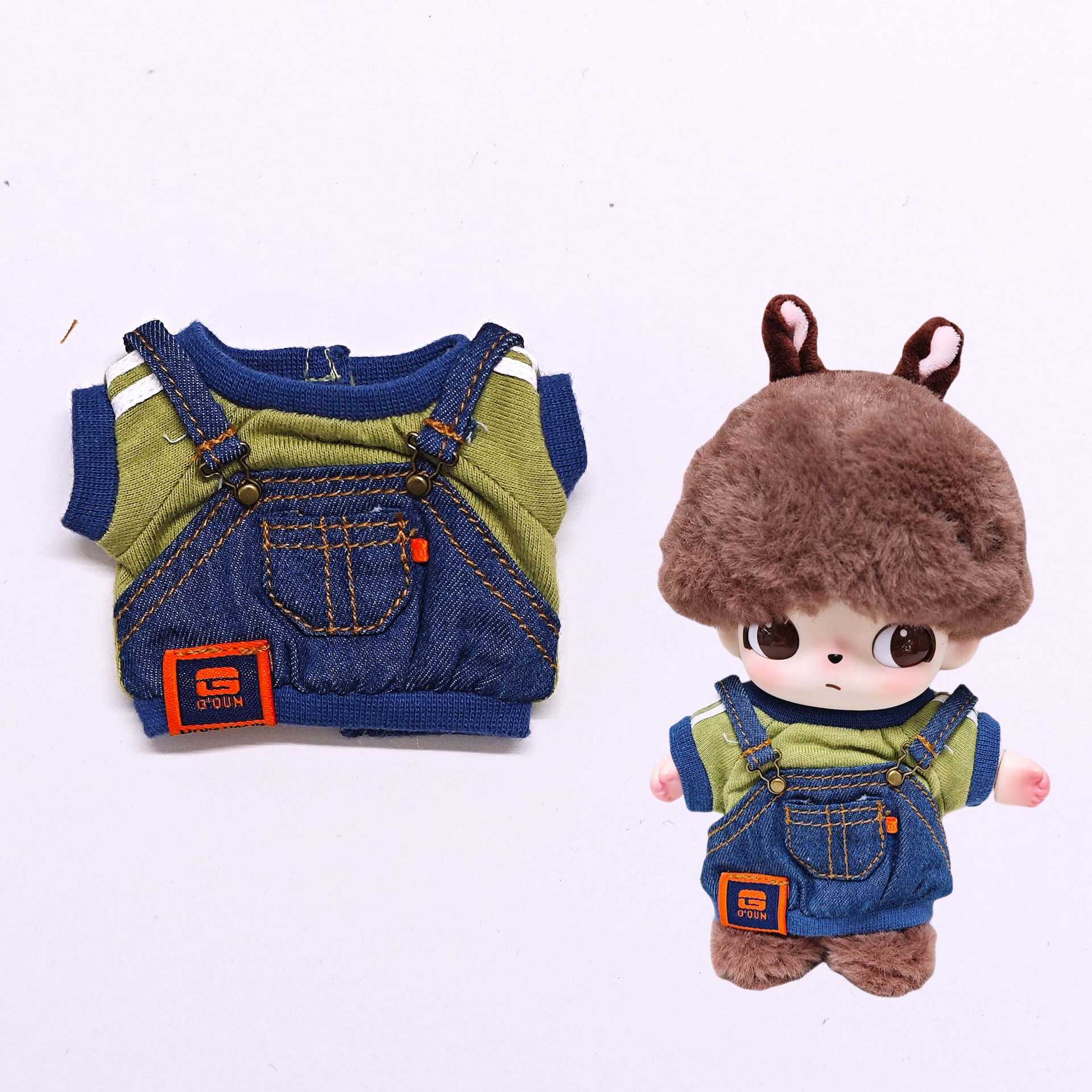 

Одежда для куклы Dimoo Джинсовый комплект из футболки и комбинезона с имитацией двух предметов и шляпы Модная красивая одежда для куклы Doll not included