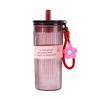 650ML Large Capacity Summer Plastic Straw Cup Leak Proof Transparent Student Water Cup Flower pendant with Lid & Hanging rope